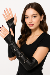 Gothic Buckled Arm Warmers - Black Halloween Costume Accessory