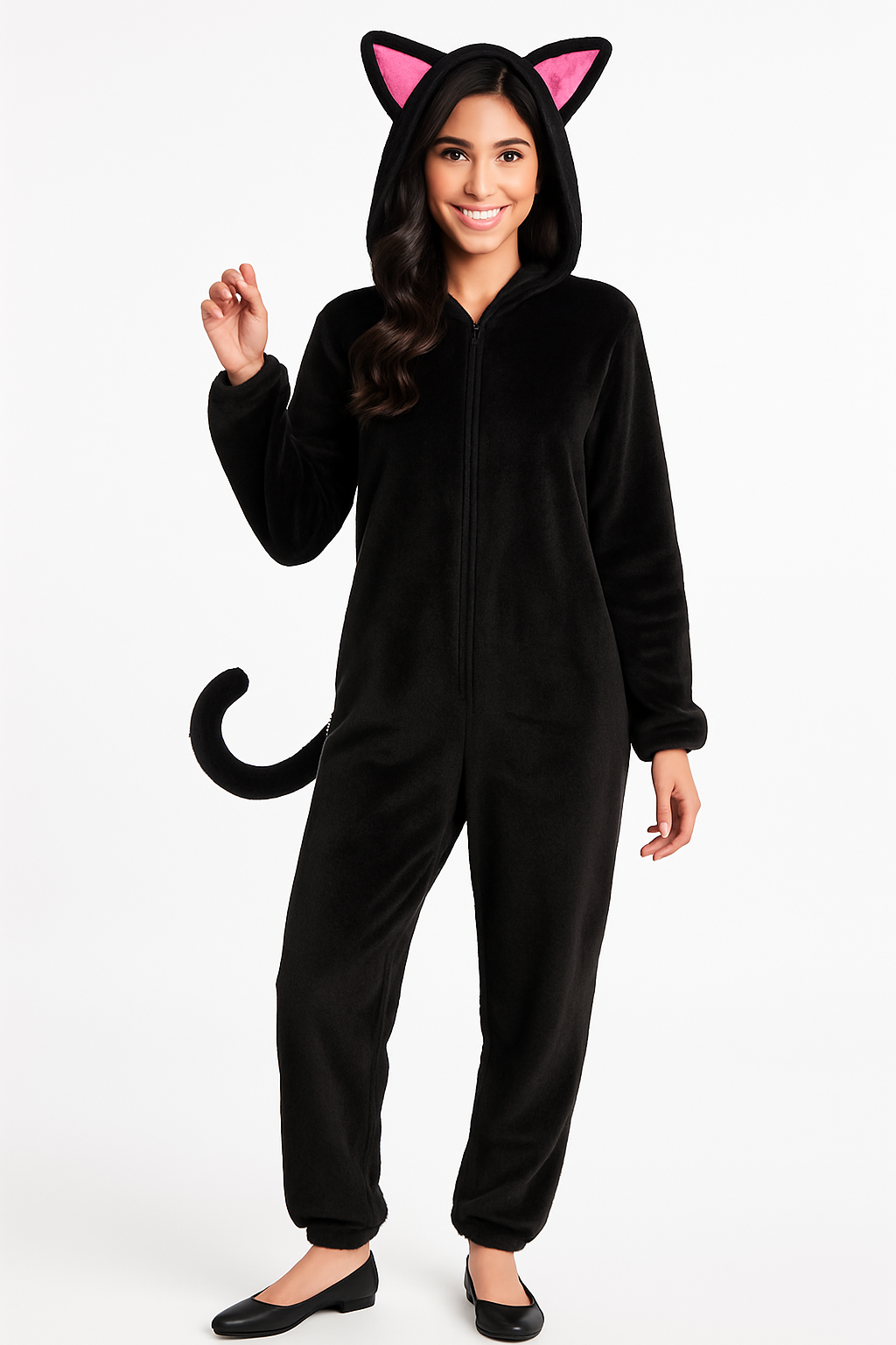 Cozy Black Cat Zipster Halloween Costume for Adults S/M