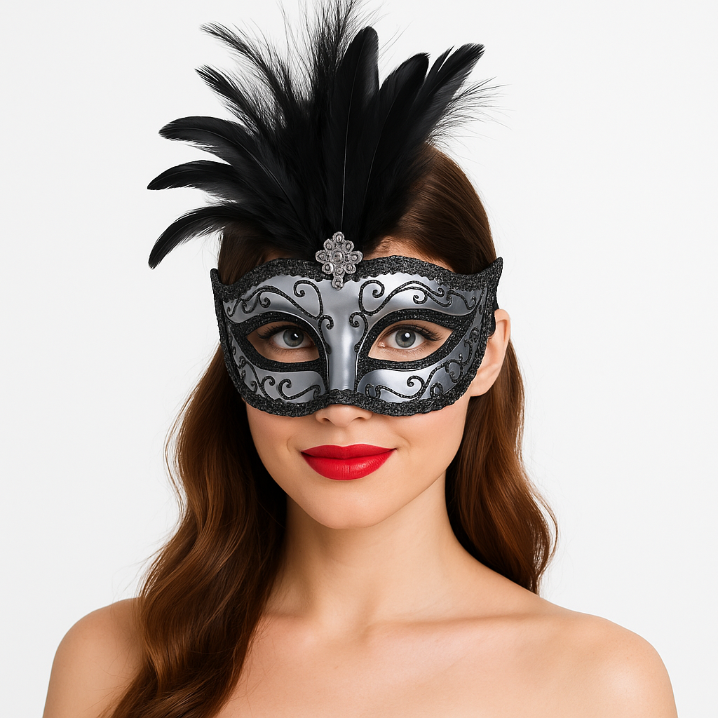 Elegant Silver Feather Dominance Masquerade Mask