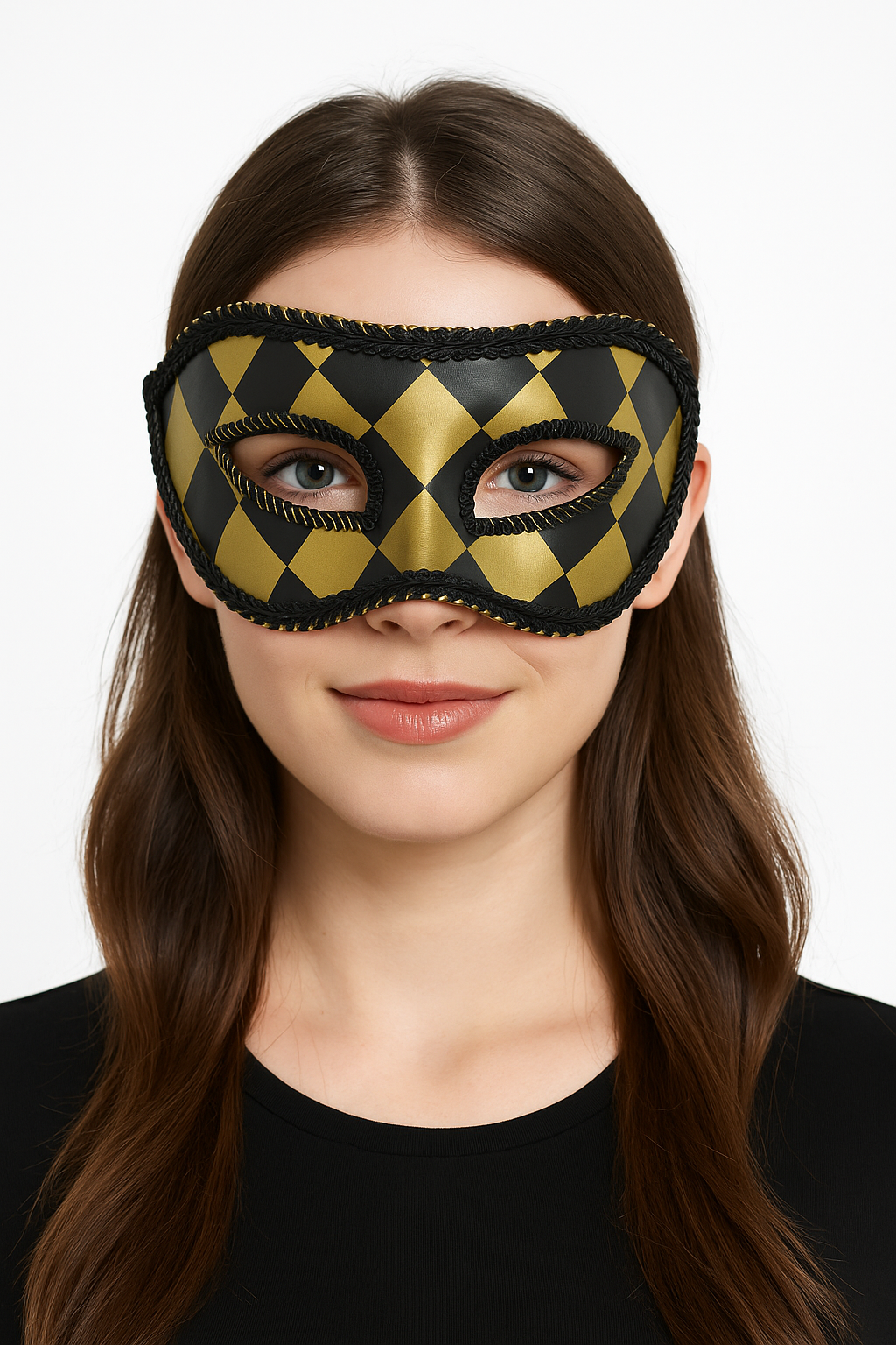 Harlequin Masquerade Mask, Black & Gold