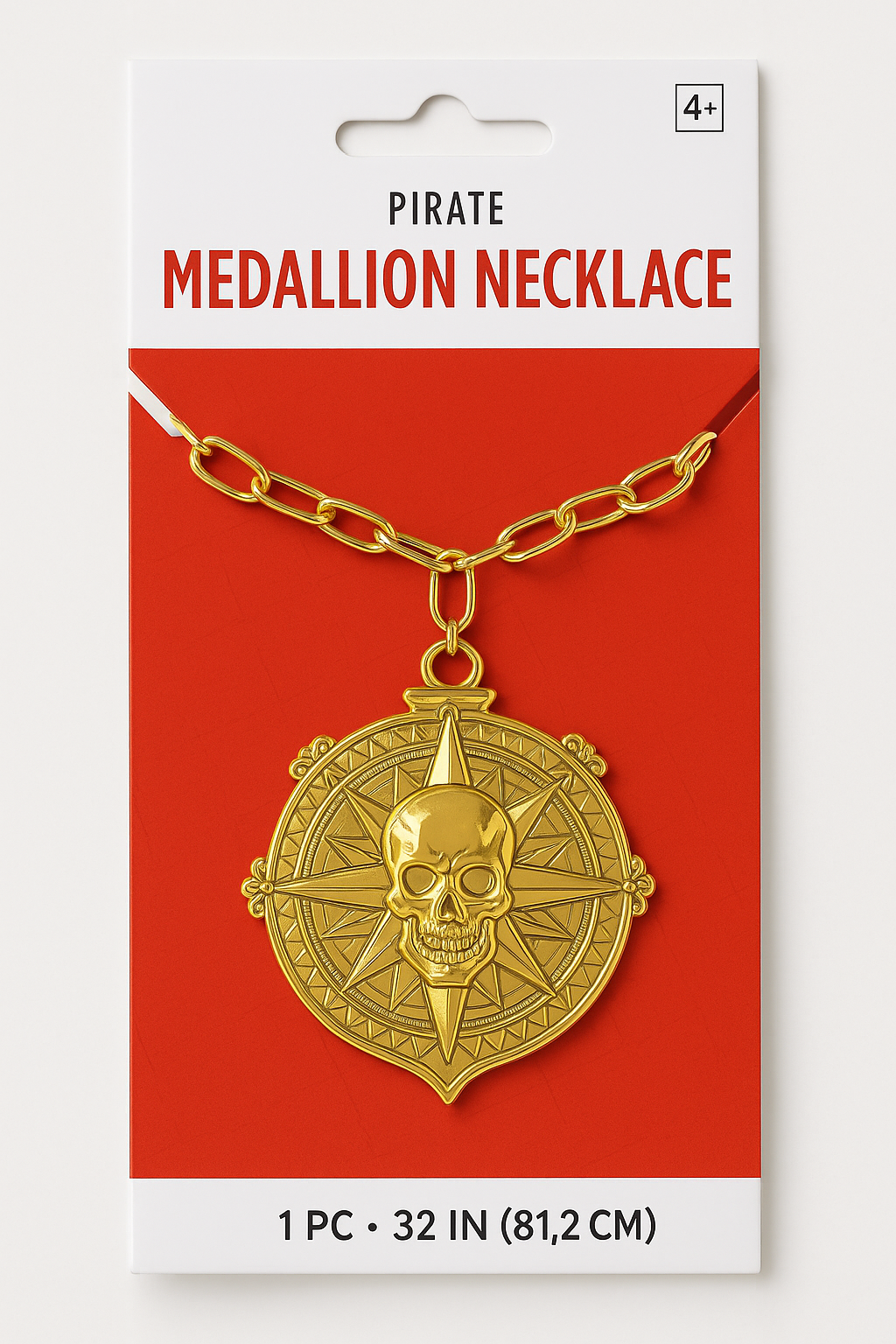 Pirate Compass Skull Medallion Necklace - 32" Gold Costume Accessory