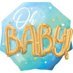 Oh Baby! Multi Blue Foil Balloon - Baby Boy Shower Decor