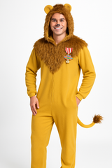 Men's The Wizard of Oz Cowardly Lion Orange Jumpsuit with Hood Halloween Costume, Assorted Sizes