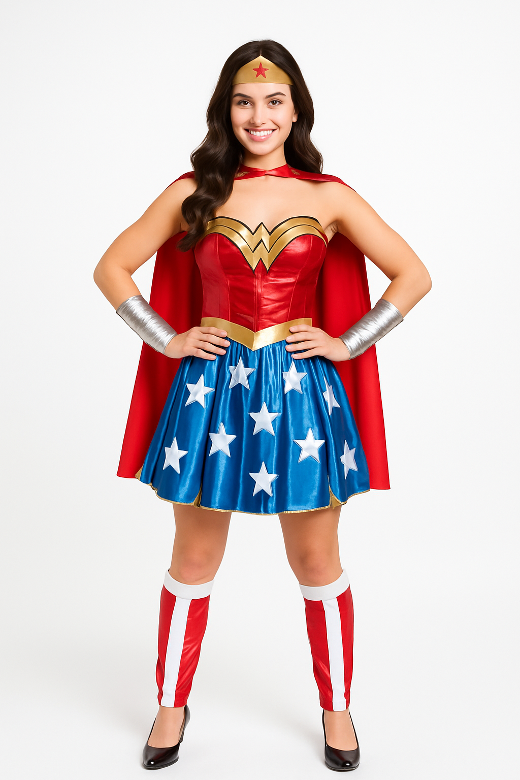 Women's Wonder Woman Costume with Gauntlets, Tiara & Leg Warmers