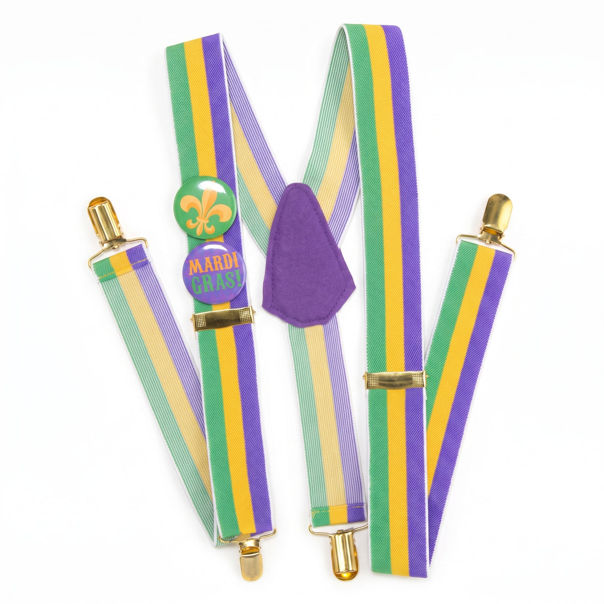 Mardi Gras Masquerade Suspenders with Festive Buttons