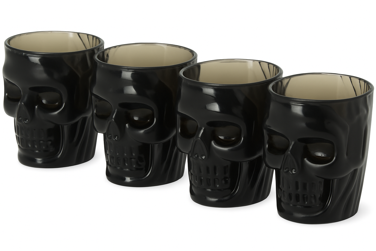 Halloween Black Skull Shot Glasses - 4 Pack, 2 oz