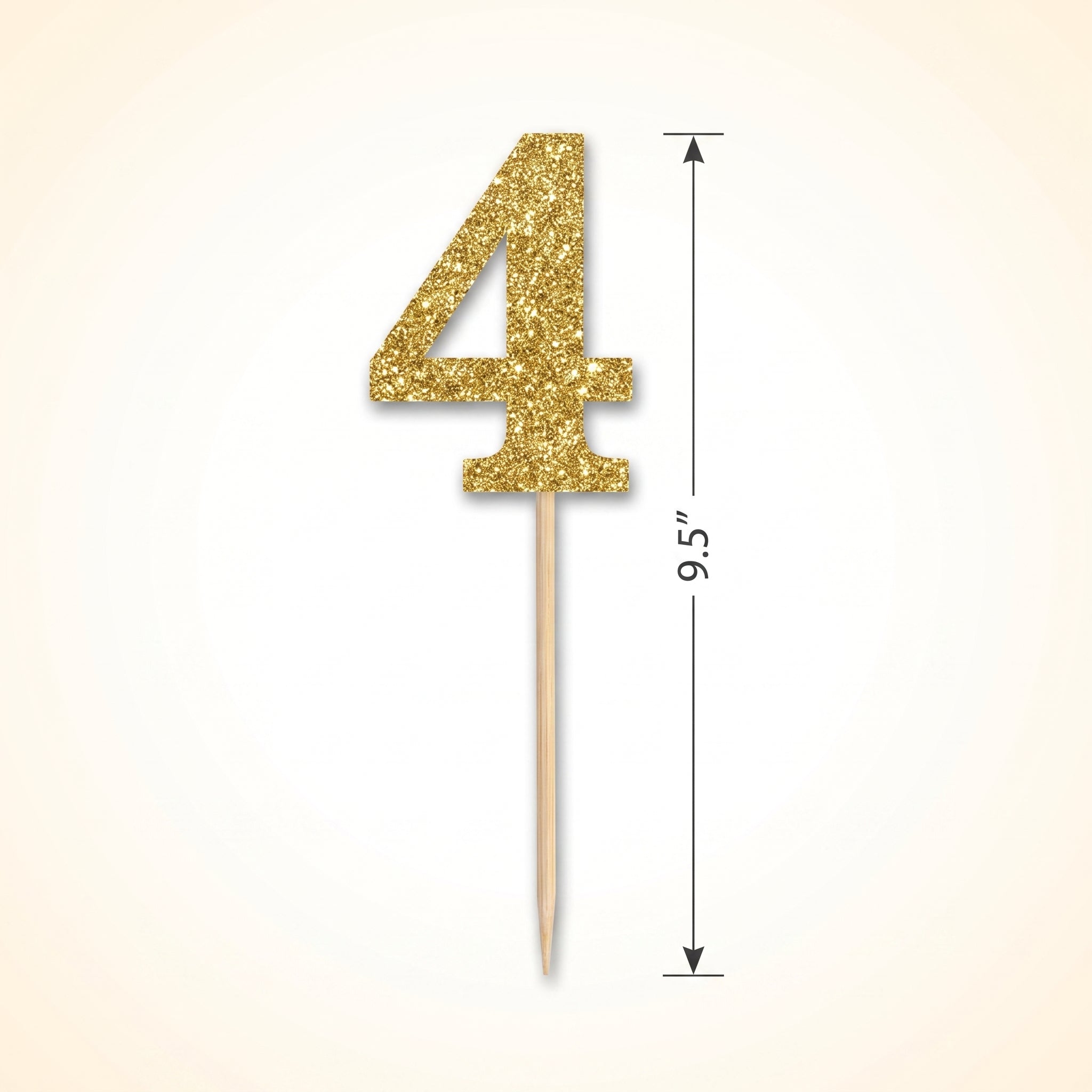 Glitter Gold Number 4 Cake Picks, 7-Inch, 4-Pack