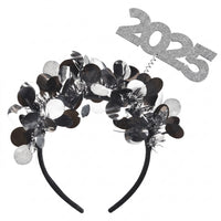 Sparkling "2025" New Year's Eve Headband - Black & Silver