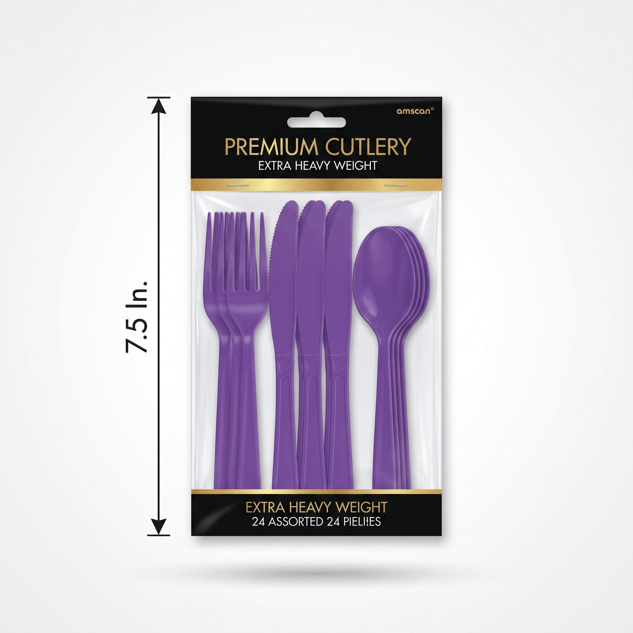 Purple Heavyweight Plastic Cutlery Set - 24 Pieces - 7.5 in.