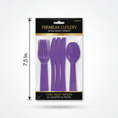 Purple Heavyweight Plastic Cutlery Set - 24 Pieces - 7.5 in.