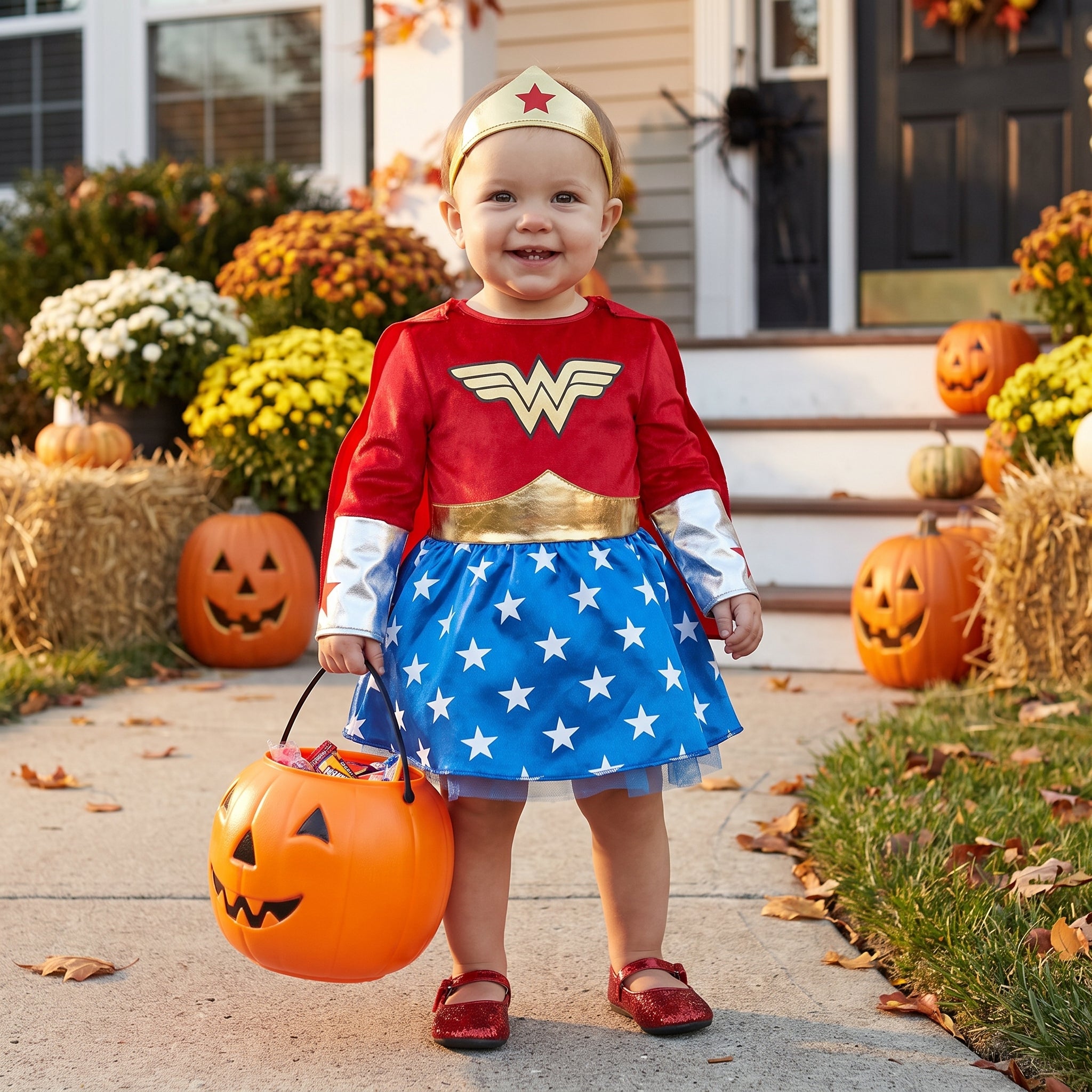 Infant DC Wonder Woman Diana Prince Red/Blue Dress Halloween Costume, Assorted Sizes