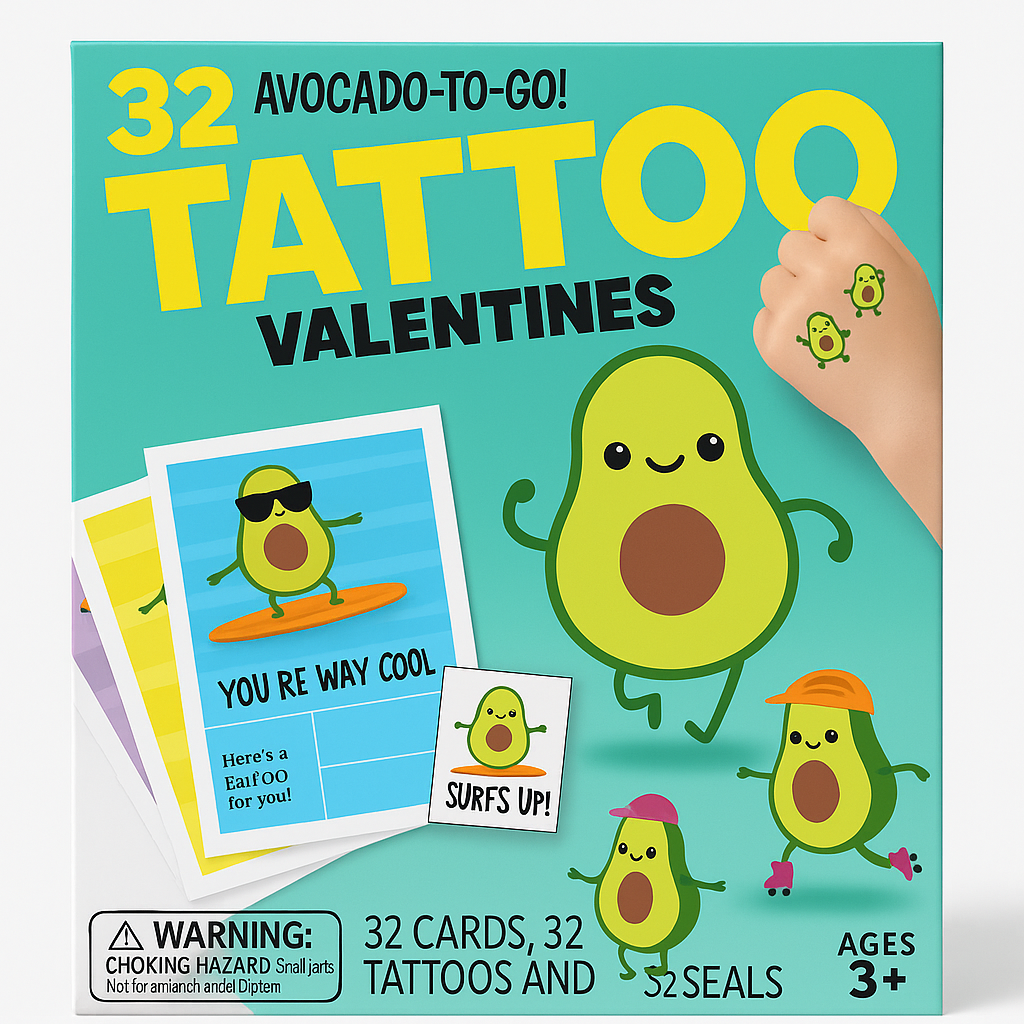 Avocado Valentine Tattoo Exchange Cards Kit