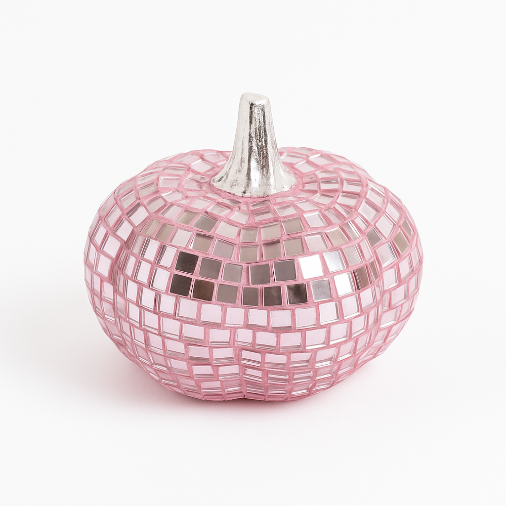 Glamorous Pink Glass Mosaic Pumpkin Decor