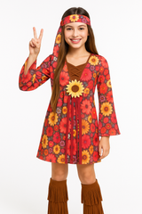 Flower Power Hippie Costume for Girls - Large