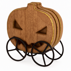 Halloween Pumpkin Mango Wood Coaster Set with Caddy