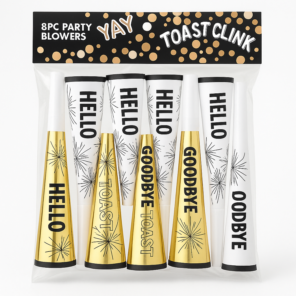 New Year's Eve Party Blowers - 8-Pack Celebratory Set