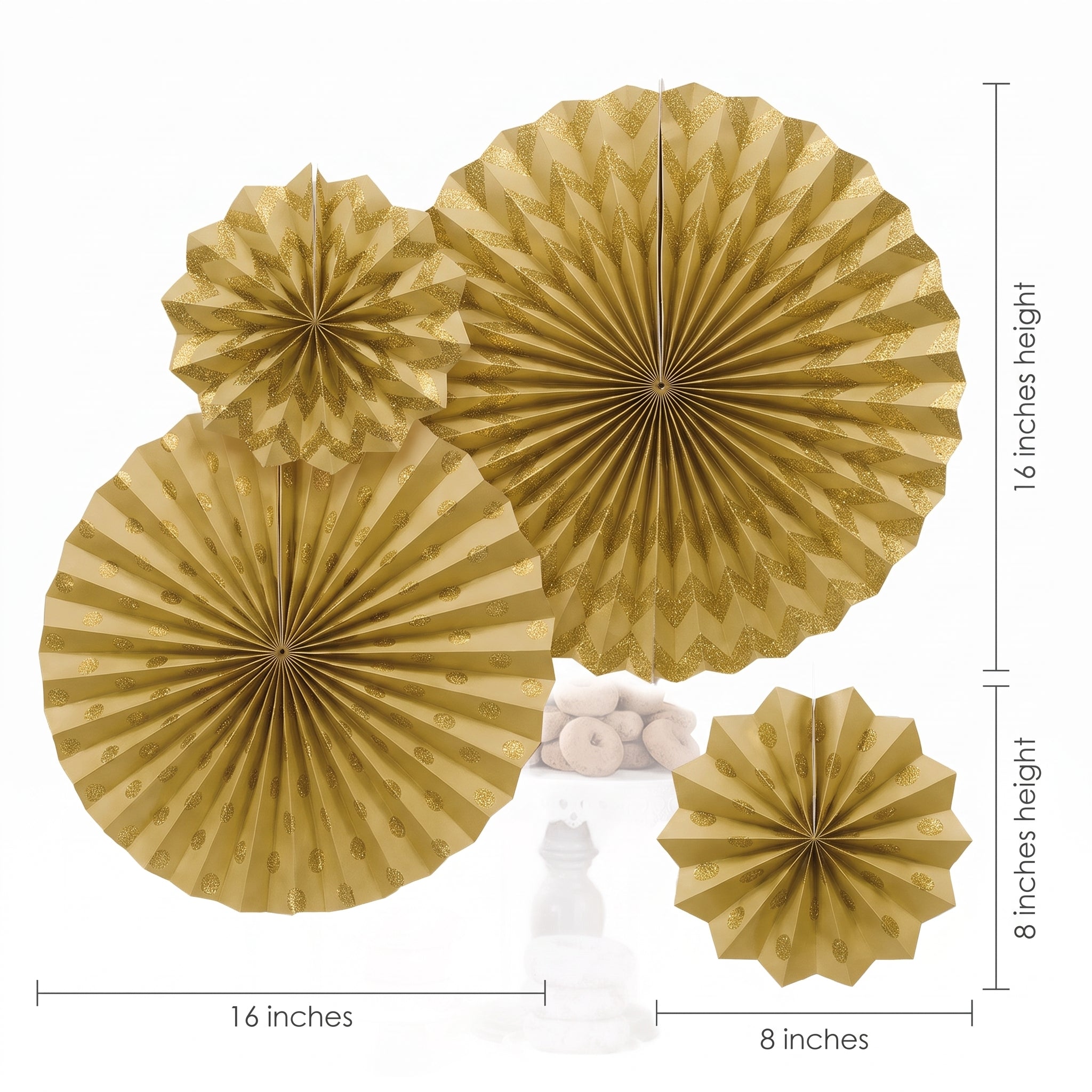 Glitter Gold Paper Fan Decorations Set