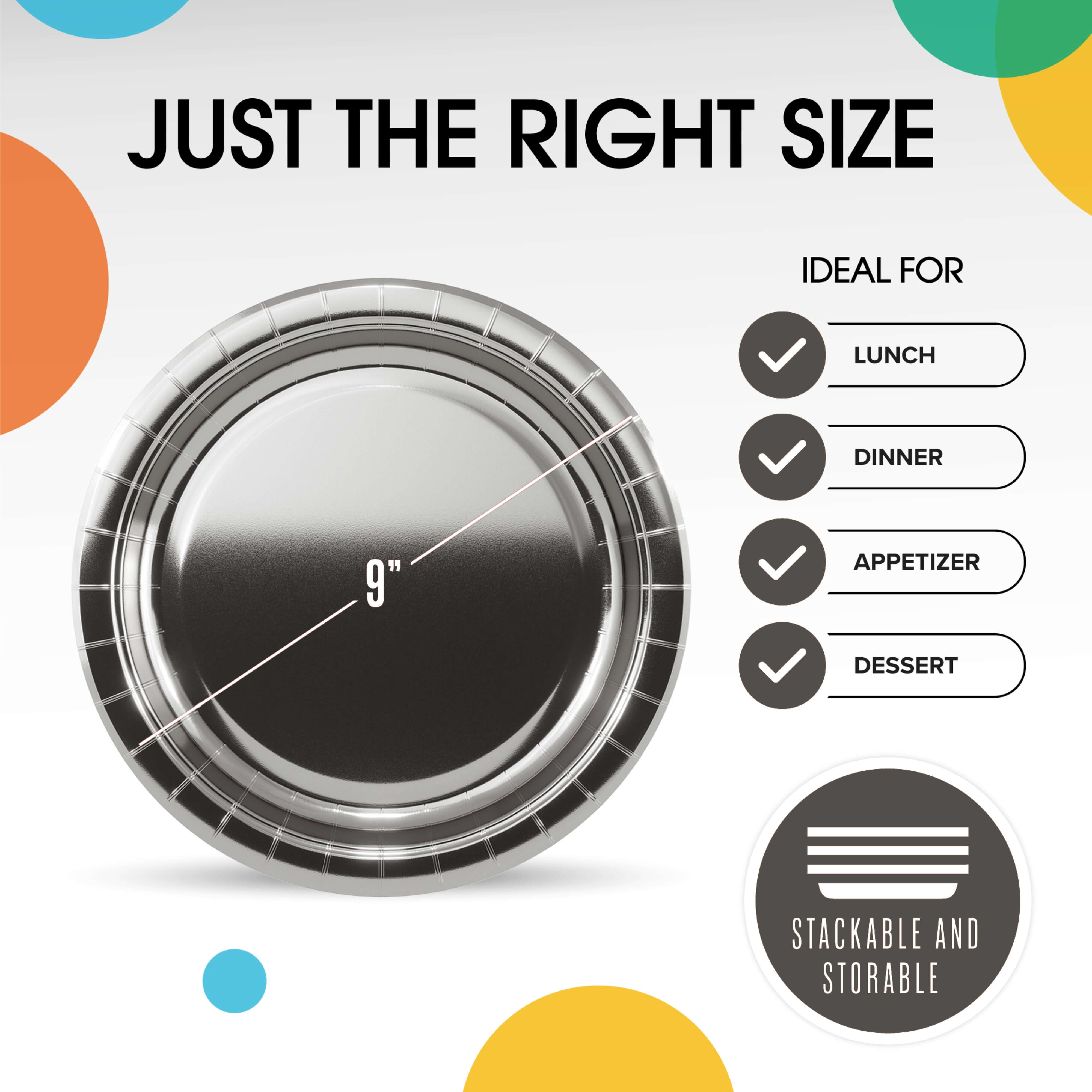 9 In. Reflective Silver Paper Plates - 50 Ct.