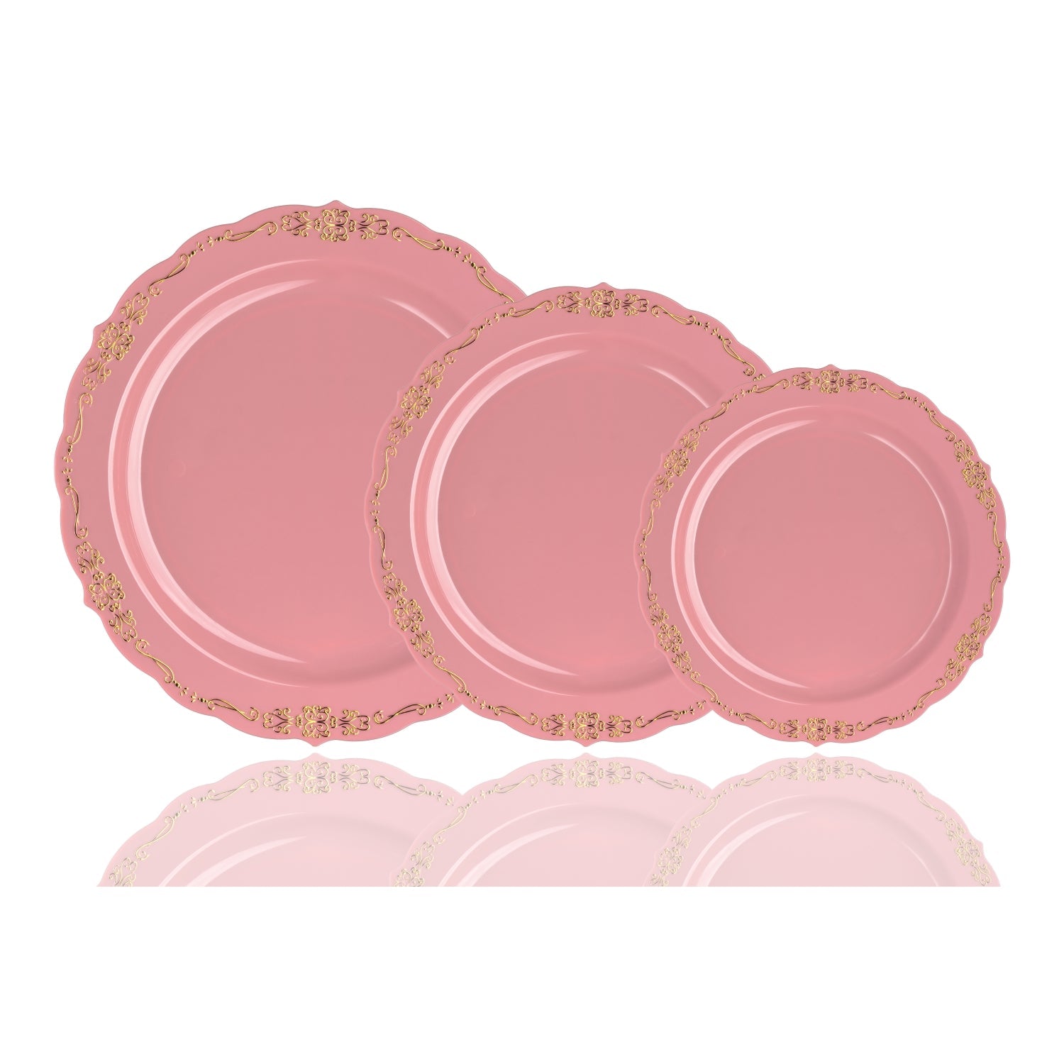 9 In. Coral/Gold Victorian Design Plastic Plates | 120 Count