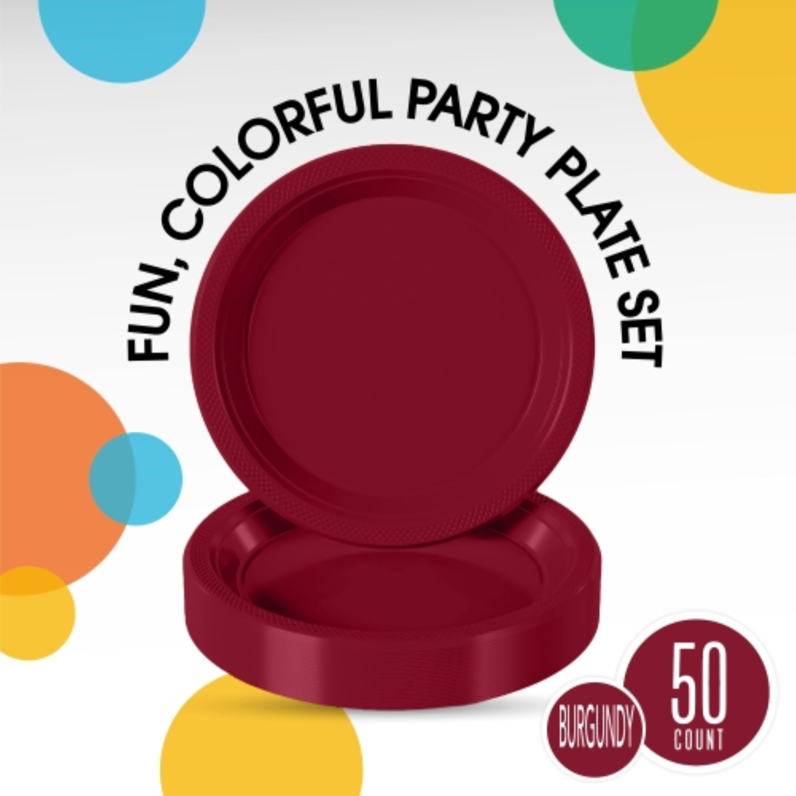 9 In. Burgundy Plastic Plates | 50 Count