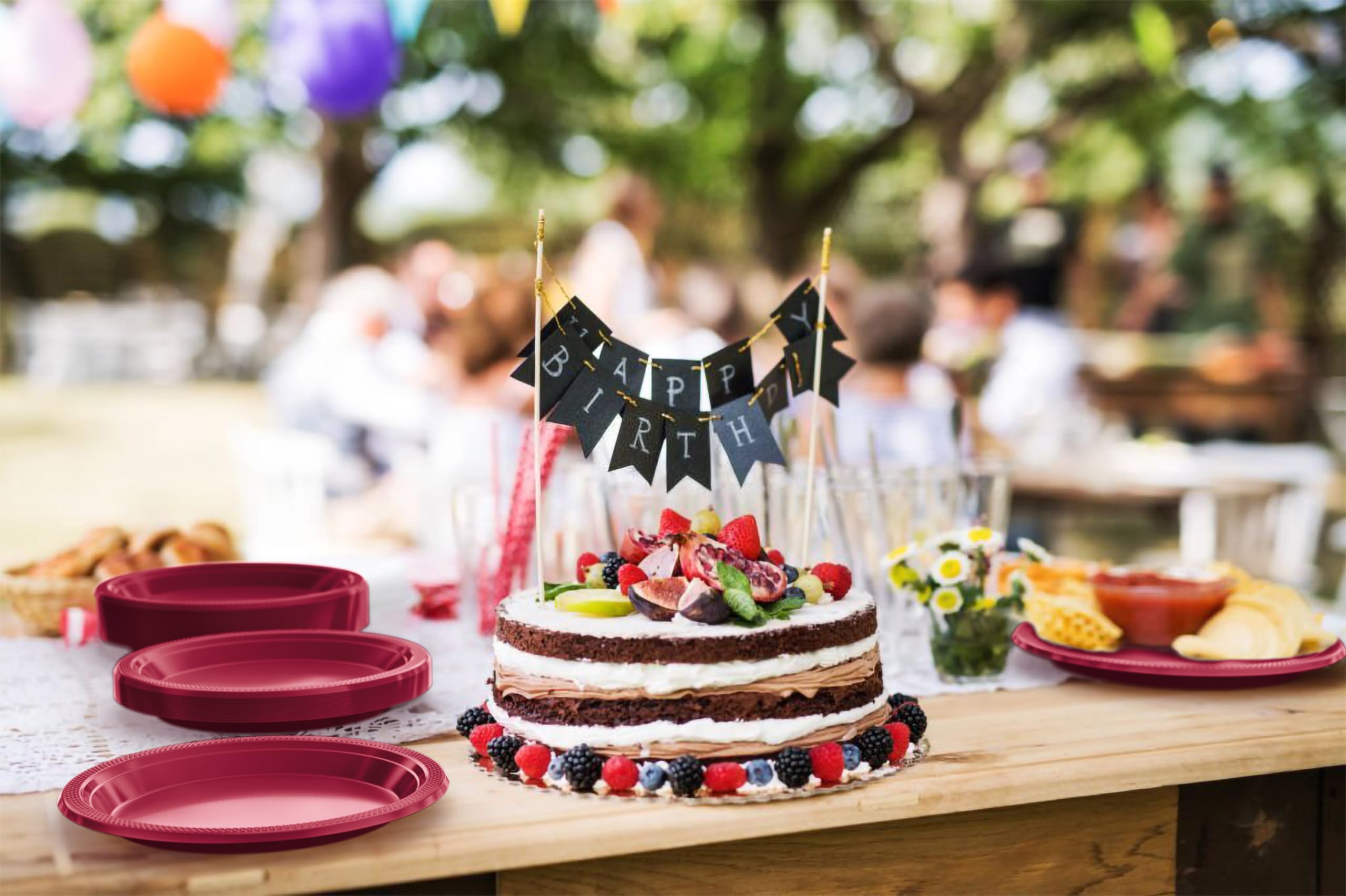 9 In. Burgundy Plastic Plates | 50 Count