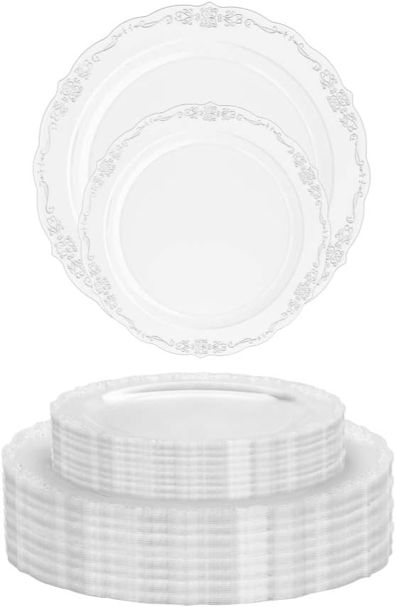 9 In. Clear Victorian Design Plastic Plates | 120 Count