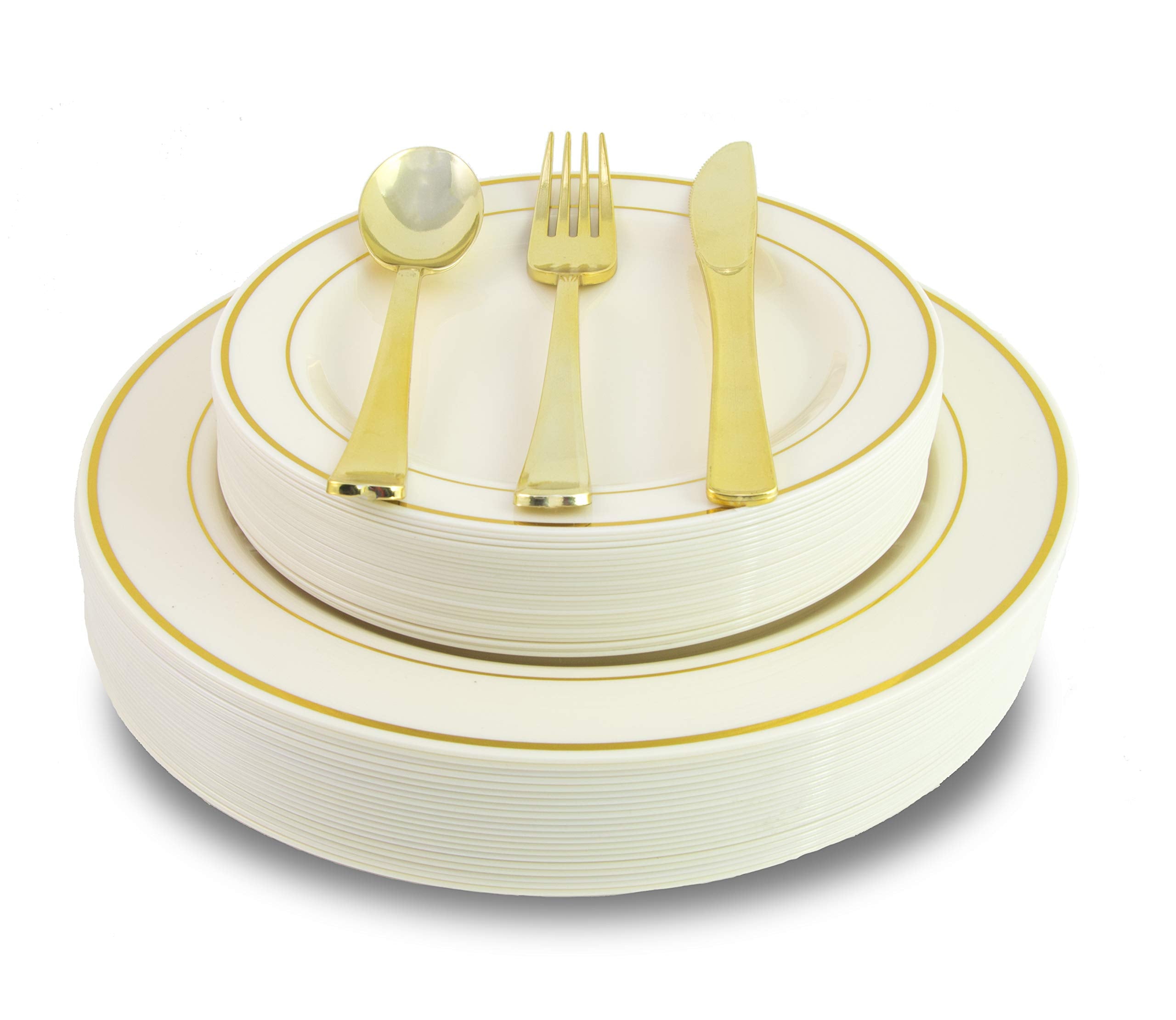 9 In. Gold Line Design Plastic Plates | 120 Count