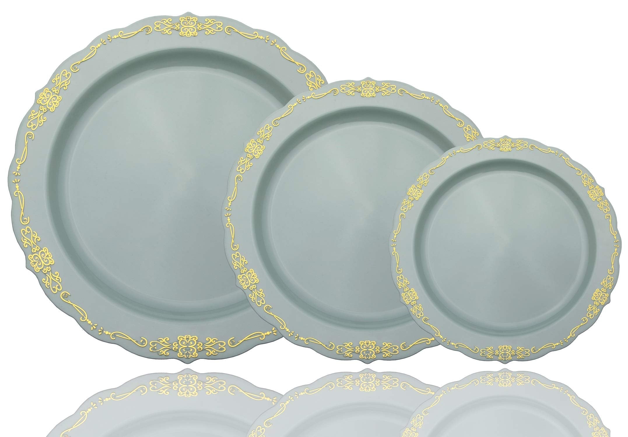 9 In. Robin Blue Victorian Design Plastic Plates | 120 Count