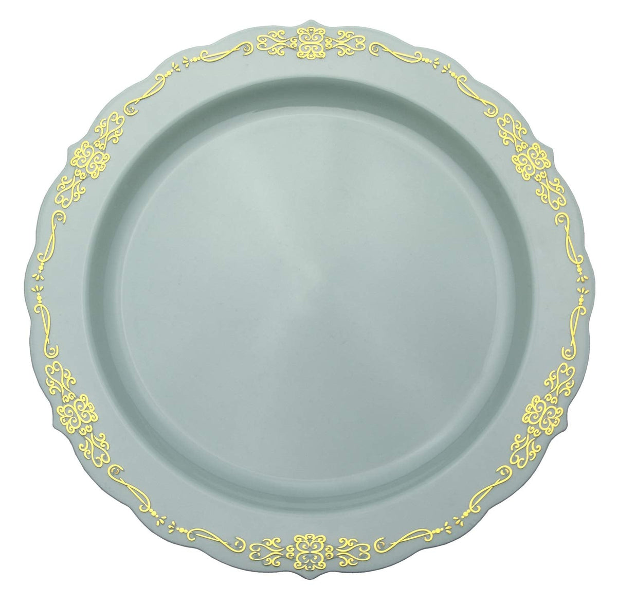 9 In. Robin Blue Victorian Design Plastic Plates | 120 Count