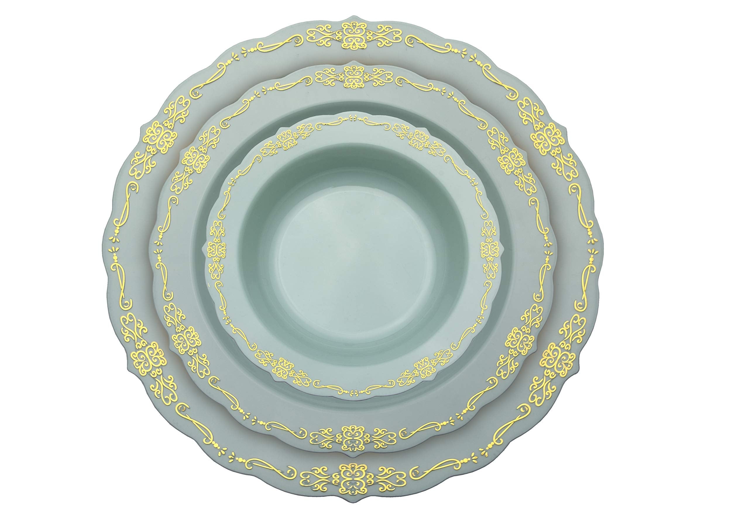 9 In. Robin Blue Victorian Design Plastic Plates | 120 Count