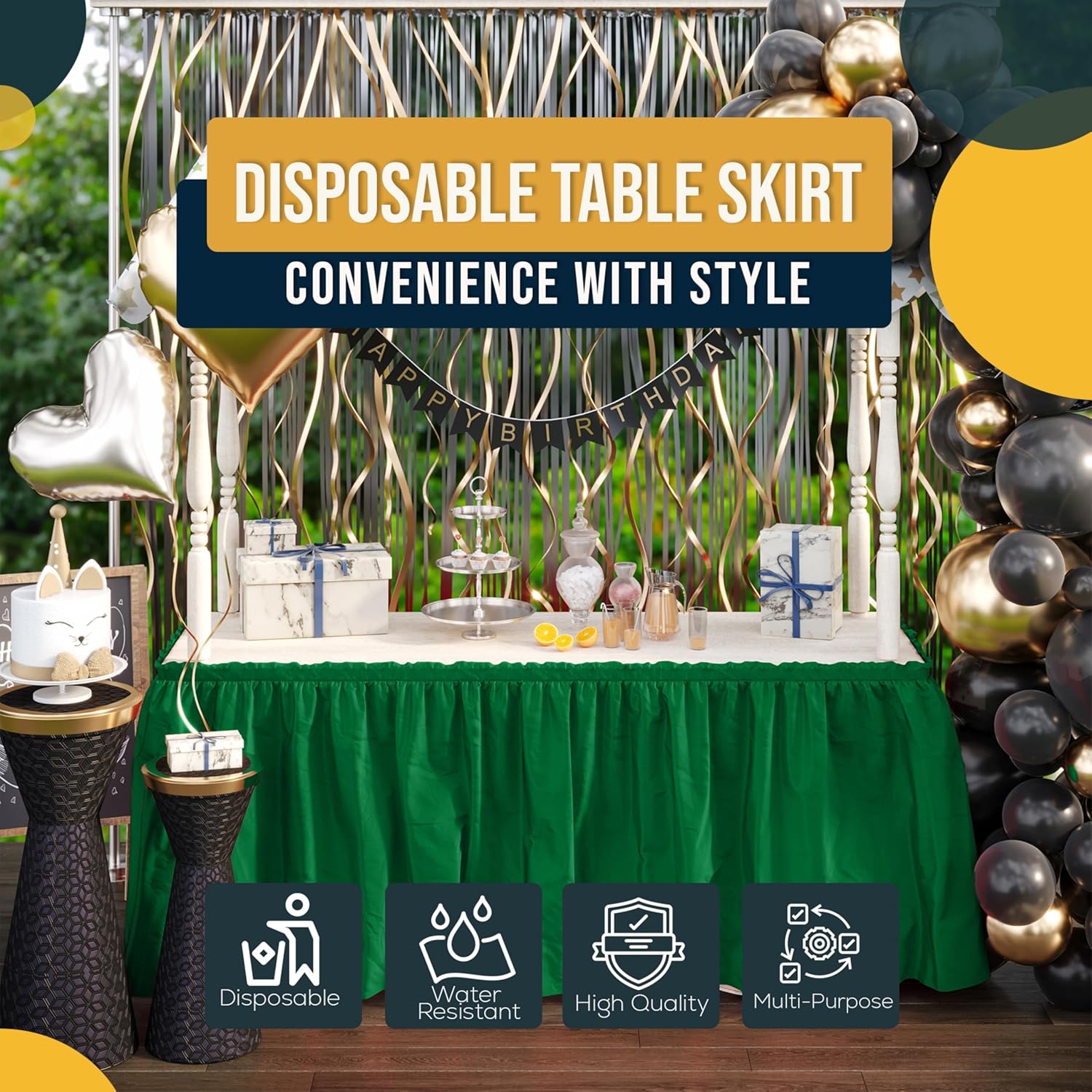 Emerald Green Plastic Table Skirt | 6 Pack - 168 in. x 29 in.