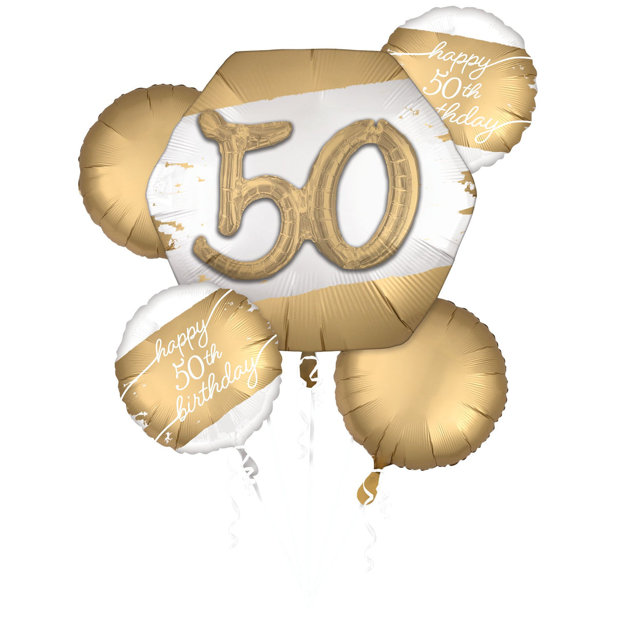 Golden Age 50th Birthday Foil Balloon Bouquet - 5 Piece Set