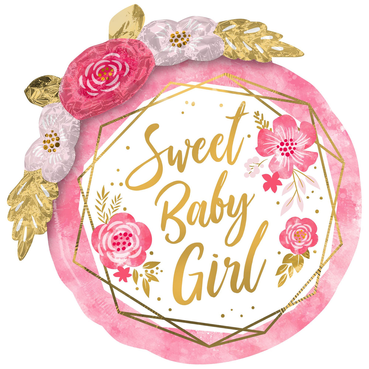 Sweet Baby Girl Floral Geo Deluxe Foil Balloon