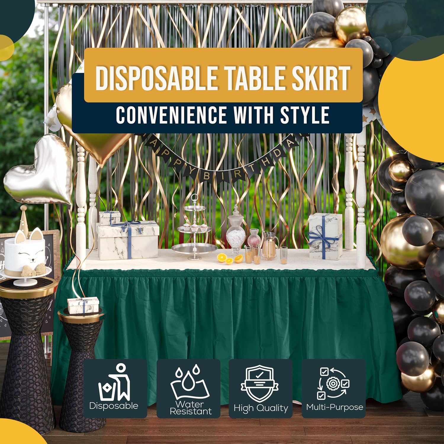Dark Green Plastic Table Skirt | 6 Pack - 168 in. x 29 in.