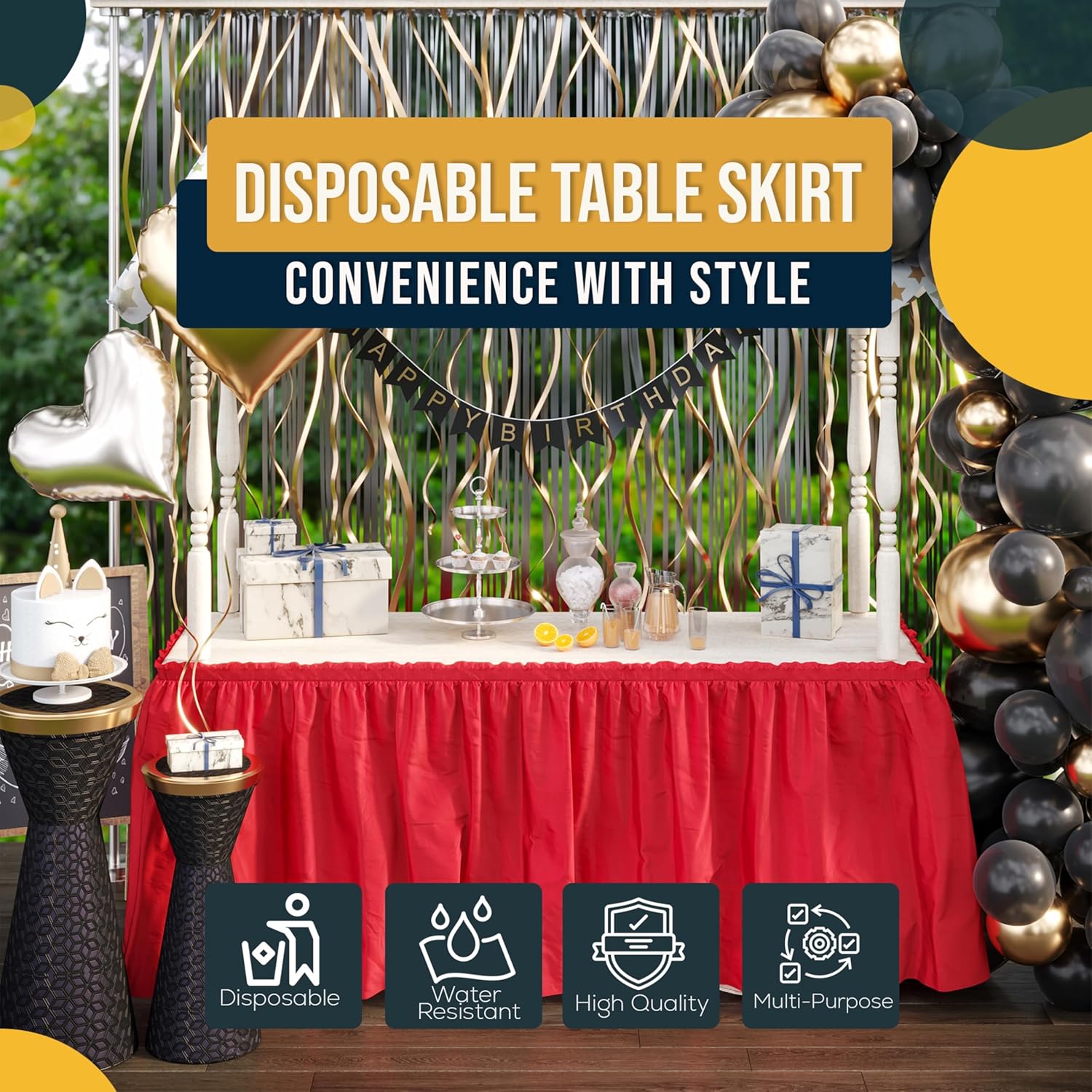 Red Plastic Table Skirt | 6 Pack - 168 in. x 29 in.