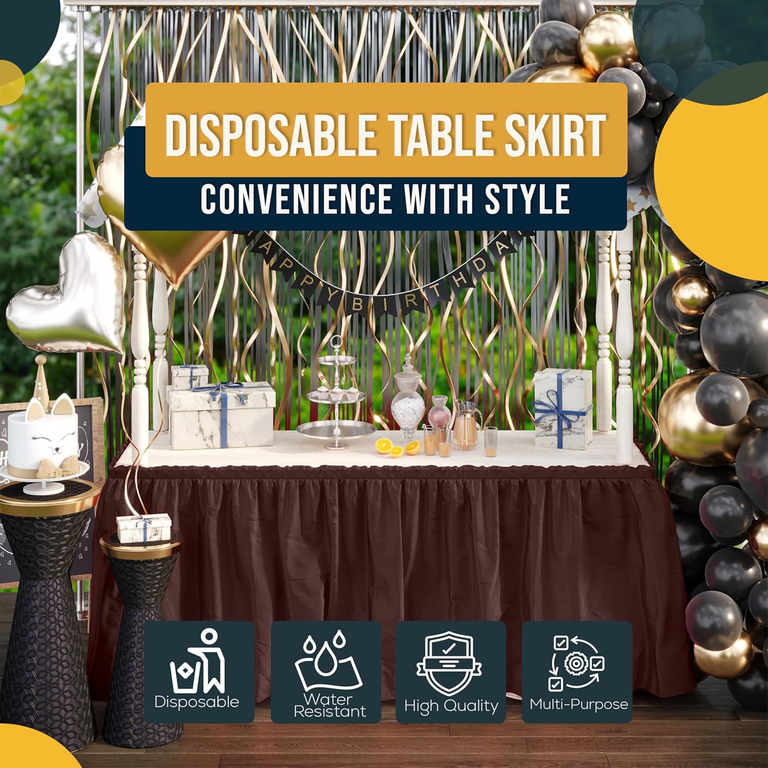 Brown Plastic Table Skirt | 6 Pack - 168 in. x 29 in.
