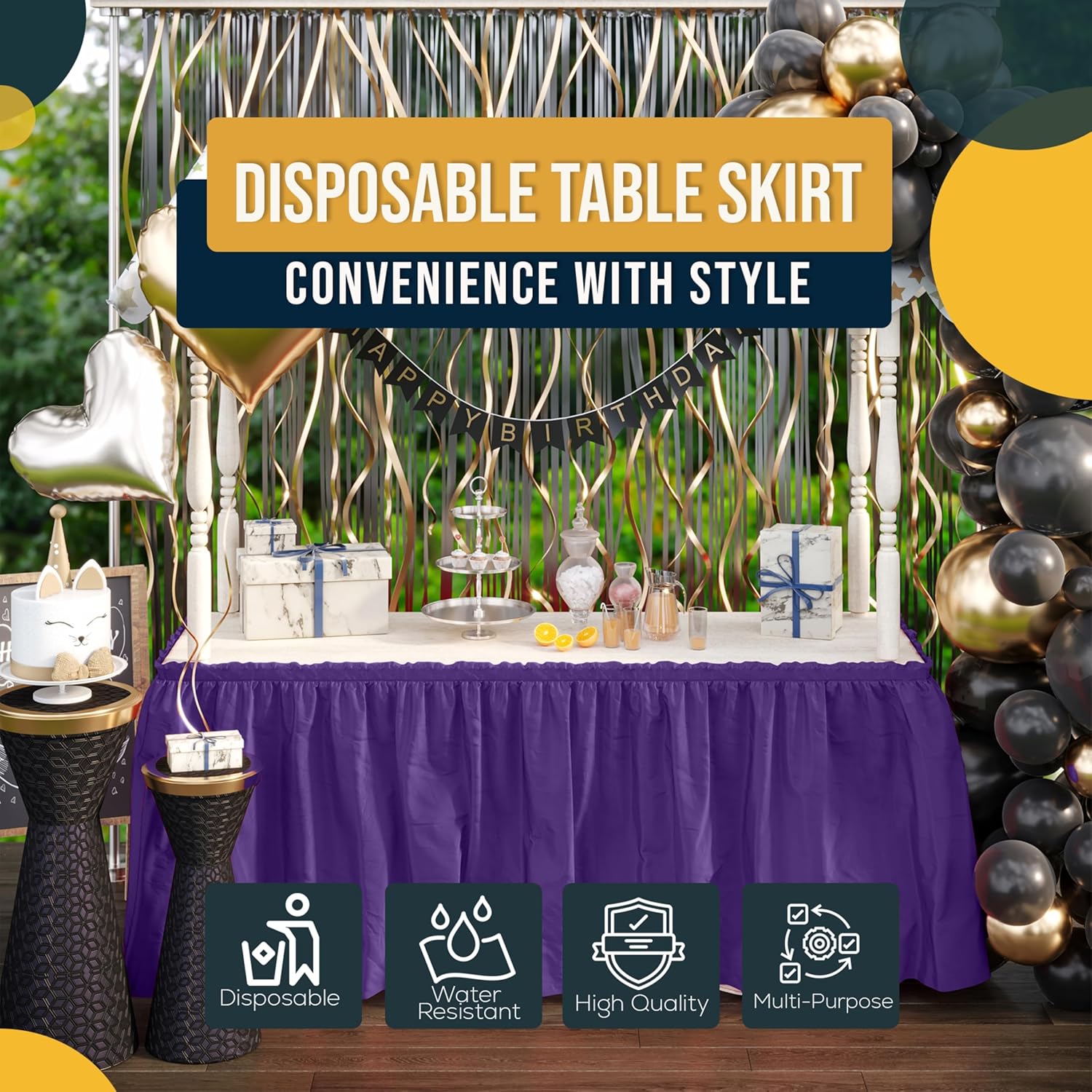 Purple Plastic Table Skirt | 6 Pack - 168 in. x 29 in.