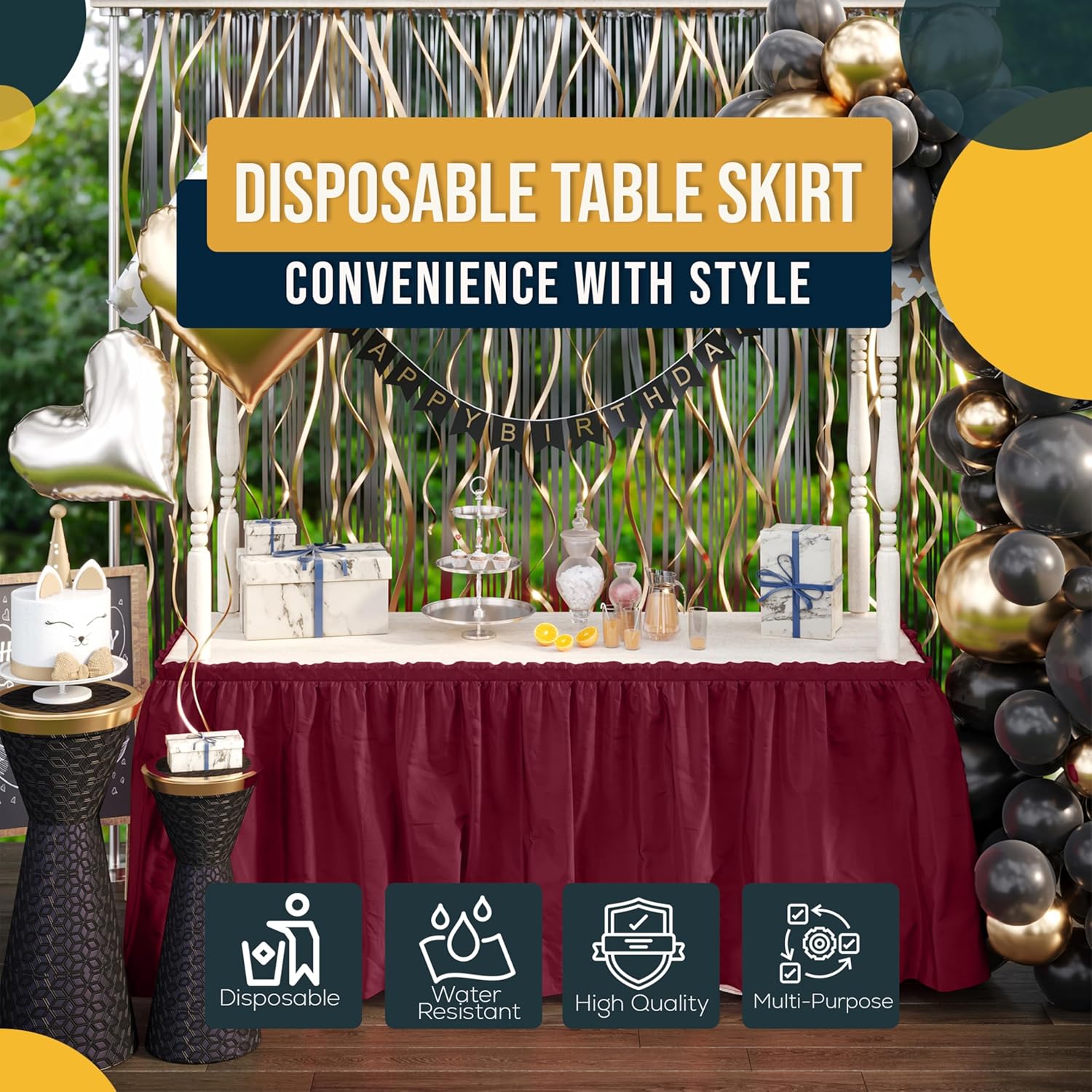Burgundy Plastic Table Skirt | 6 Pack - 168 in. x 29 in.