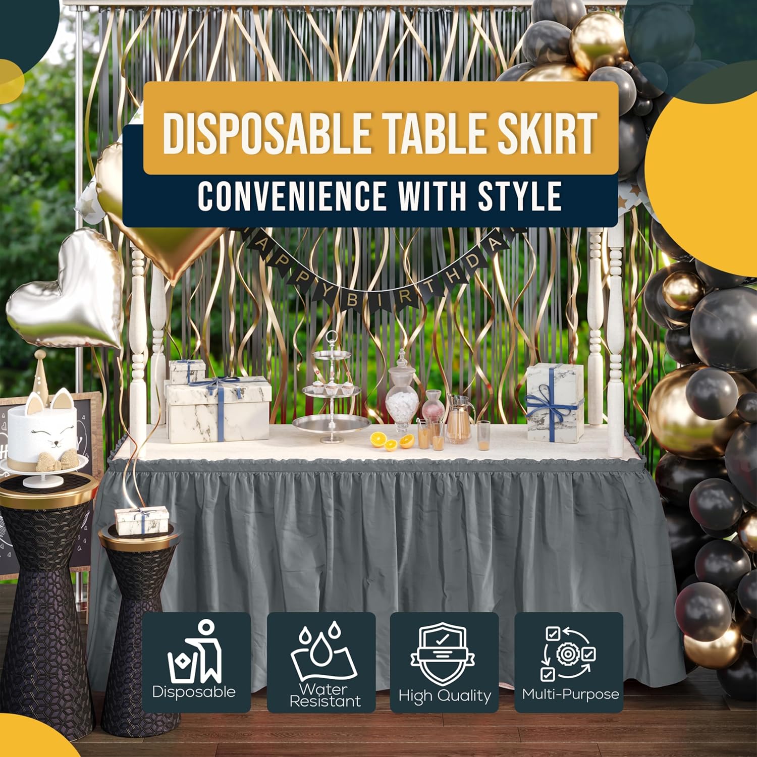 Silver Plastic Table Skirt | 6 Pack - 168 in. x 29 in.
