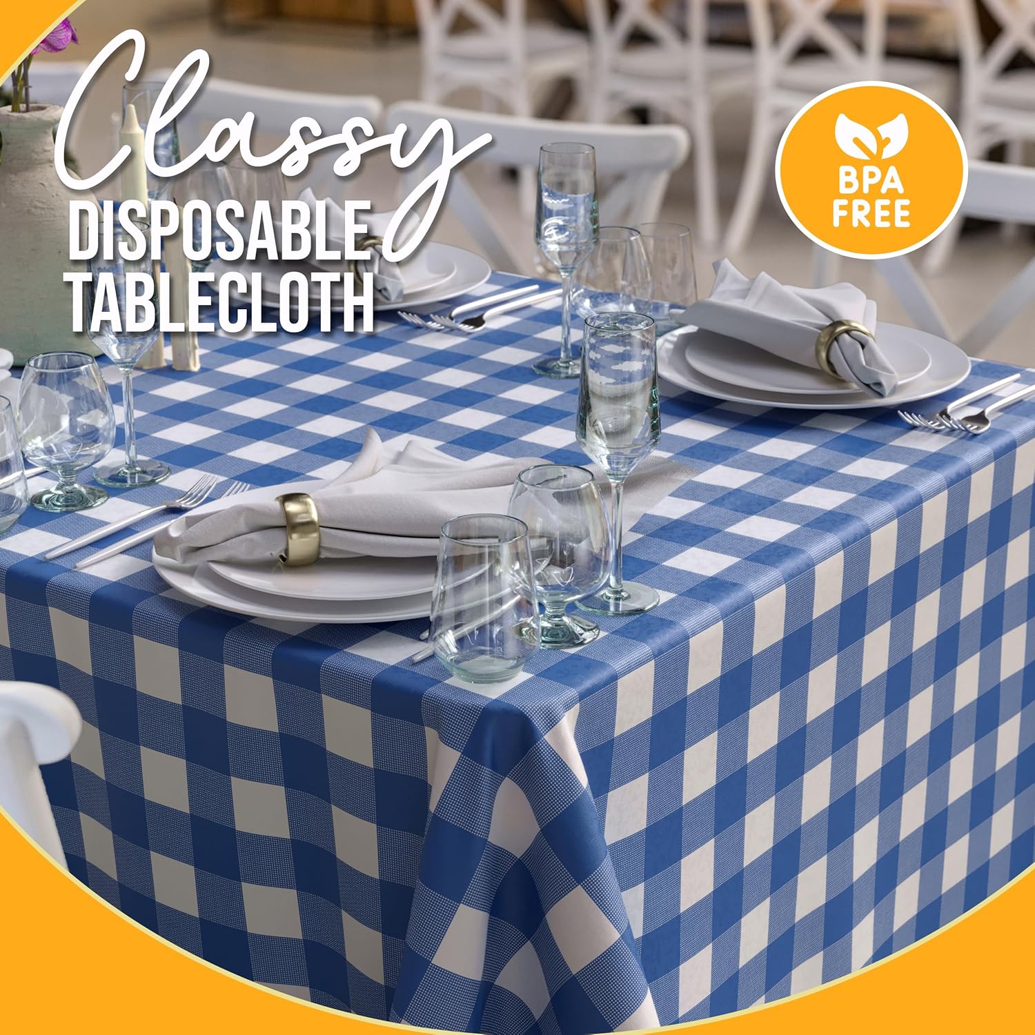 Blue Gingham Plastic Table Covers | 6 Pack - 54 In. x 108 In.