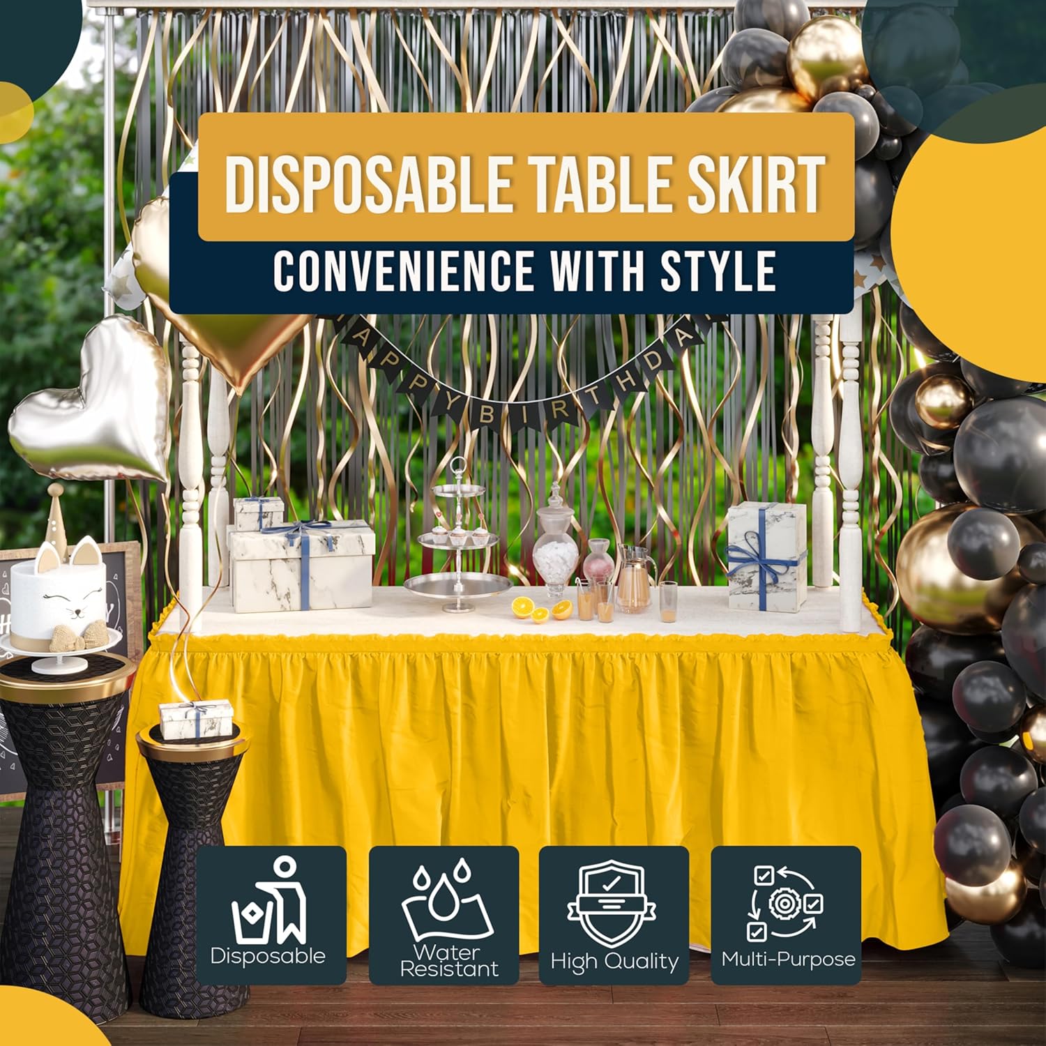 Yellow Plastic Table Skirt | 6 Pack - 168 in. x 29 in.