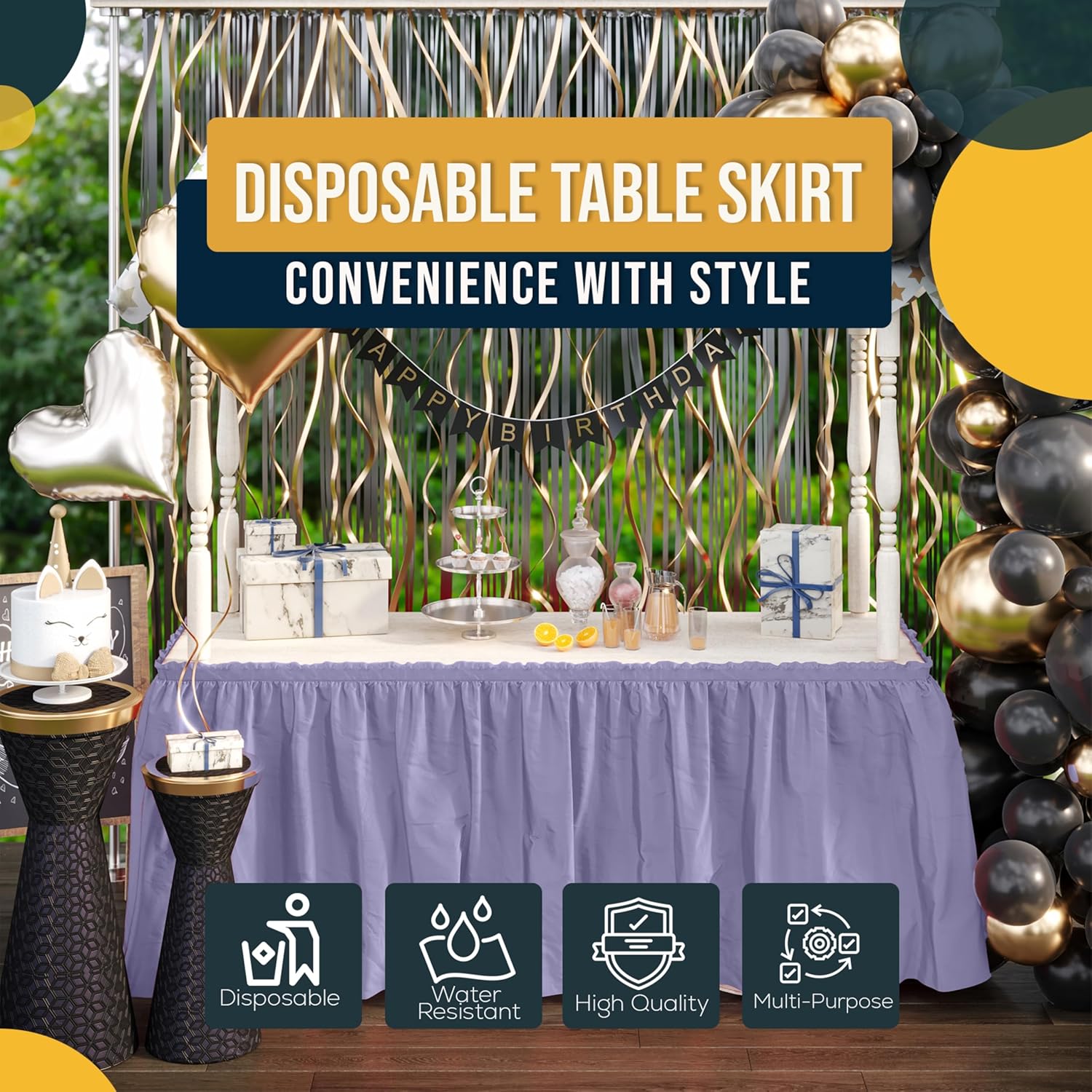 Lavender Plastic Table Skirt | 6 Pack - 168 in. x 29 in.