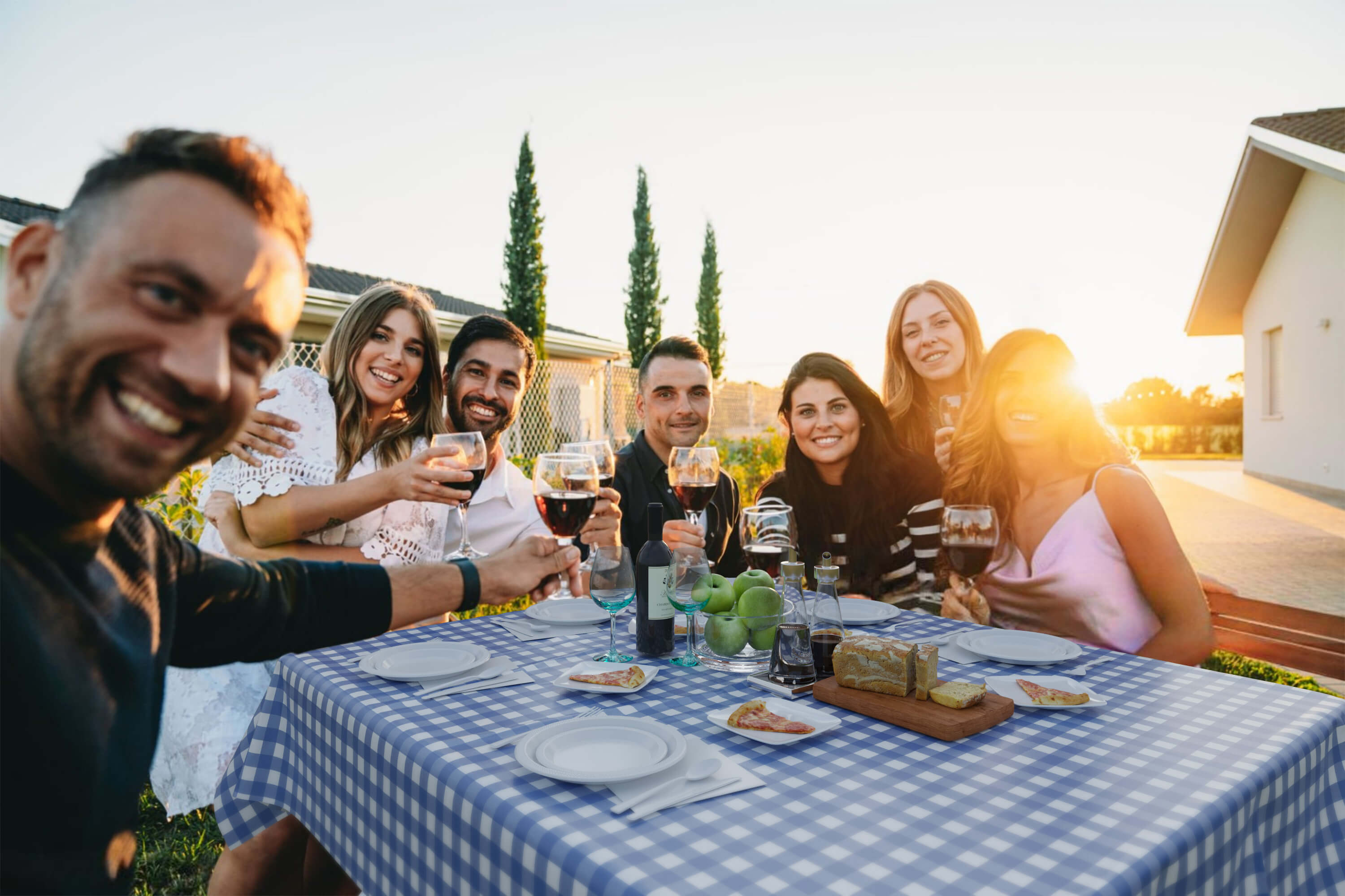 Dark Blue gingham plastic Table Cover