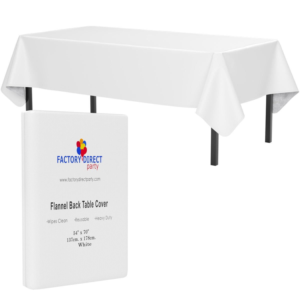 White Flannel Backed Plastic Table Cover 54 In. x 70 In.