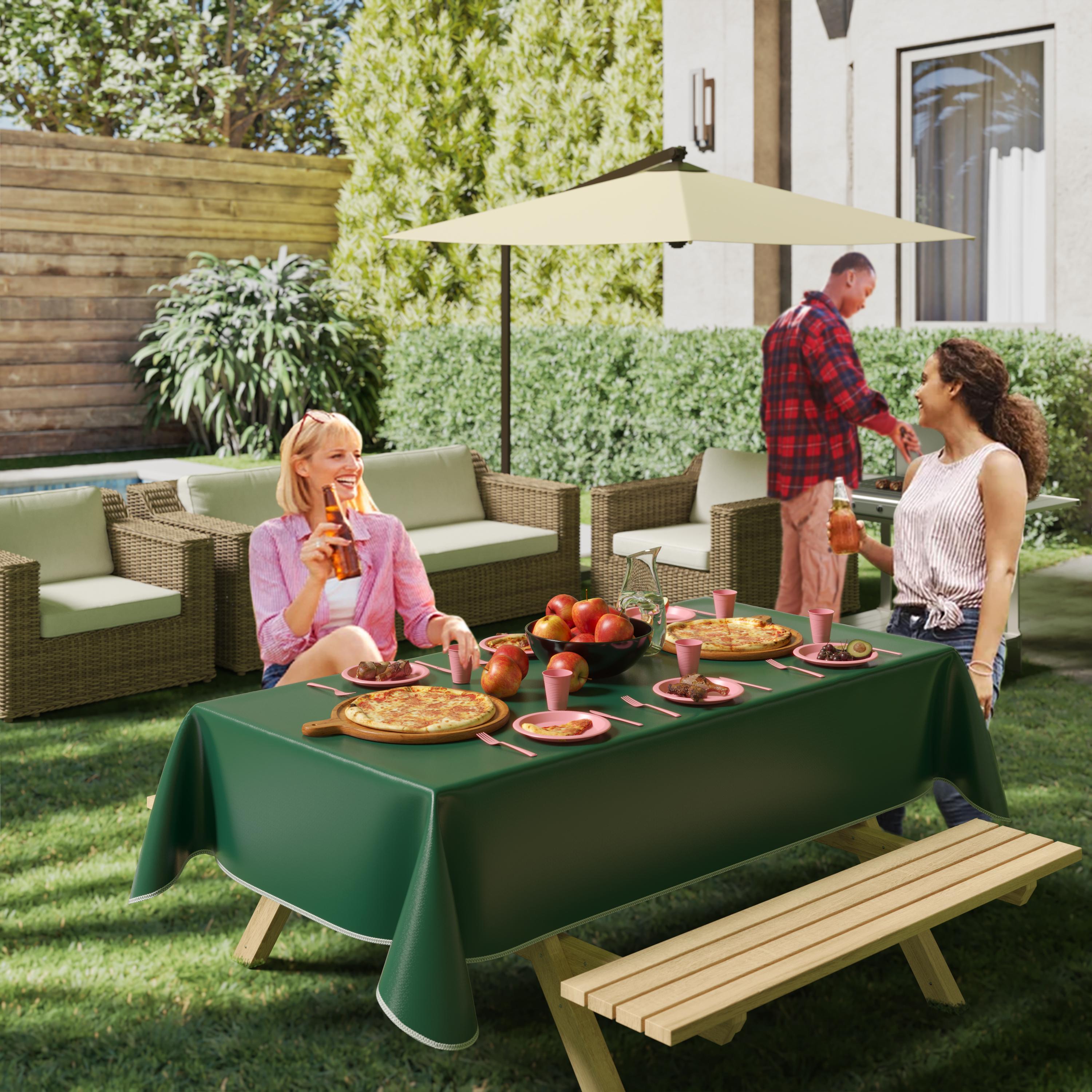 Dark Green Flannel Backed Plastic Table Cover  - 54 In. x 108 In.