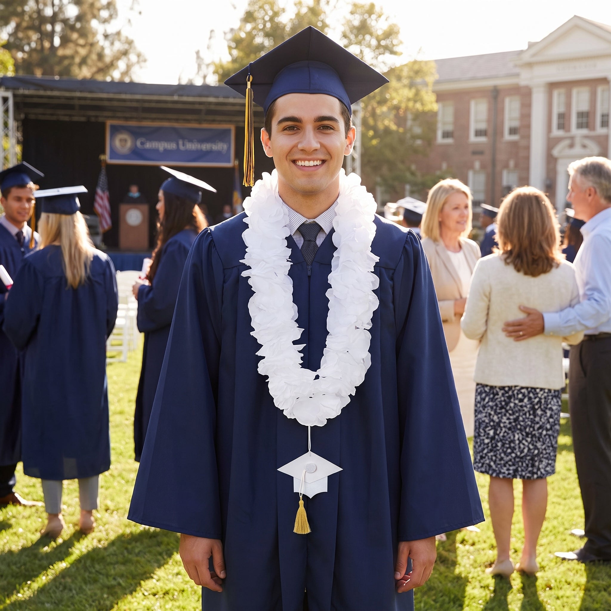 White Graduation Celebration Lei Necklace