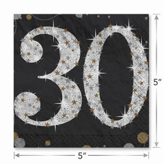 Sparkling Celebration 30th Birthday Beverage Napkins - 5 In. X 5 In.