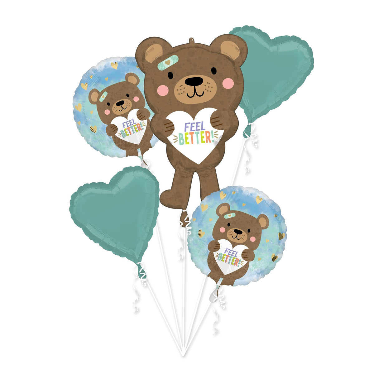 Feel Better Bear Foil Balloon Bouquet - 5 Piece Set