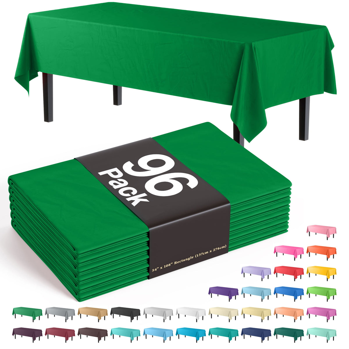 Premium Emerald Green Plastic Table Cover | Case of 96 - 54 In. x 108 In.
