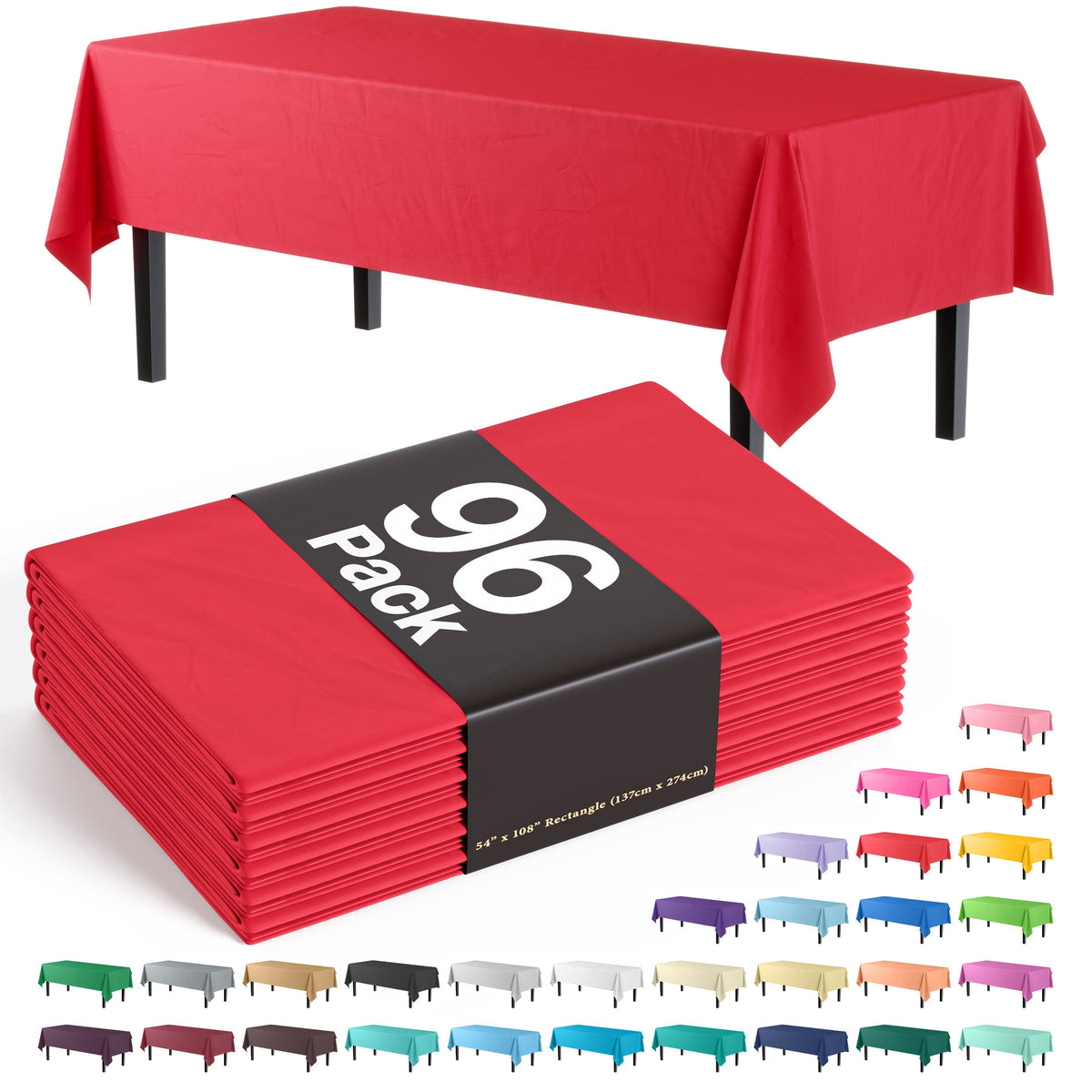 Premium Red Plastic Table Cover | Case of 96 - 54 In. x 108 In.